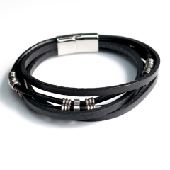 Stainless steel jewelry bangle Leather bracelet Wholesale