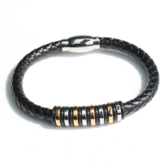 Stainless steel jewelry bangle Leather bracelet Wholesale