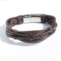Stainless steel jewelry bangle Leather bracelet Wholesale