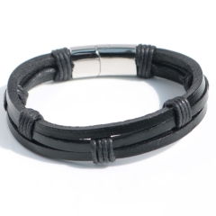 Stainless steel jewelry bangle Leather bracelet Wholesale