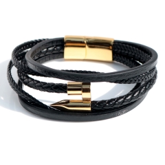 Stainless steel jewelry bangle Leather bracelet Wholesale