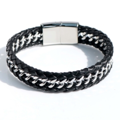 Stainless steel jewelry bangle Leather bracelet Wholesale