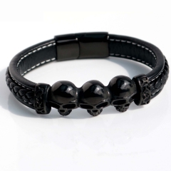 Stainless steel jewelry bangle Leather bracelet Wholesale