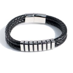 Stainless steel jewelry bangle Leather bracelet Wholesale
