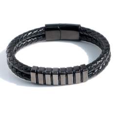 Stainless steel jewelry bangle Leather bracelet Wholesale
