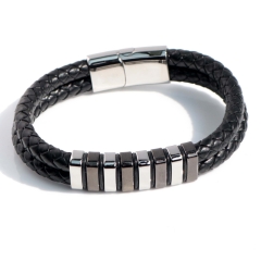 Stainless steel jewelry bangle Leather bracelet Wholesale