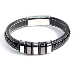 Stainless steel jewelry bangle Leather bracelet Wholesale