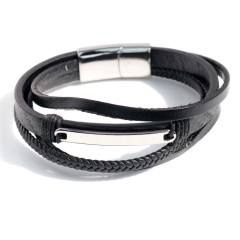 Stainless steel jewelry bangle Leather bracelet Wholesale
