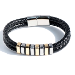 Stainless steel jewelry bangle Leather bracelet Wholesale