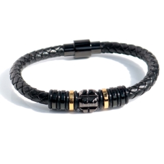 Stainless steel jewelry bangle Leather bracelet Wholesale
