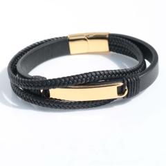 Stainless steel jewelry bangle Leather bracelet Wholesale