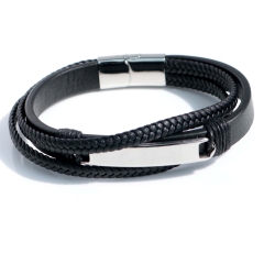 Stainless steel jewelry bangle Leather bracelet Wholesale