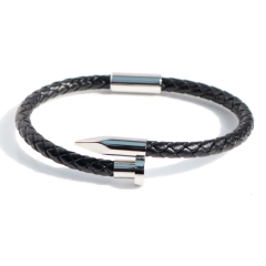 Stainless steel jewelry bangle Leather bracelet Wholesale