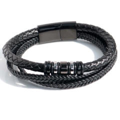 Stainless steel jewelry bangle Leather bracelet Wholesale