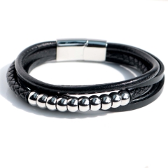 Stainless steel jewelry bangle Leather bracelet Wholesale