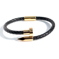 Stainless steel jewelry bangle Leather bracelet Wholesale