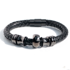 Stainless steel jewelry bangle Leather bracelet Wholesale