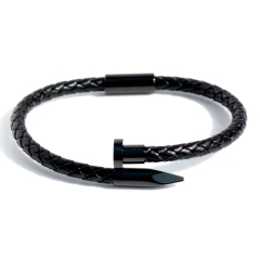 Stainless steel jewelry bangle Leather bracelet Wholesale