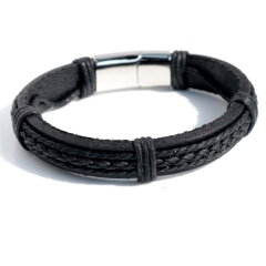 Stainless steel jewelry bangle Leather bracelet Wholesale