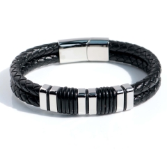 Stainless steel jewelry bangle Leather bracelet Wholesale