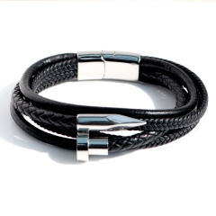 Stainless steel jewelry bangle Leather bracelet Wholesale