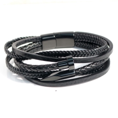 Stainless steel jewelry bangle Leather bracelet Wholesale