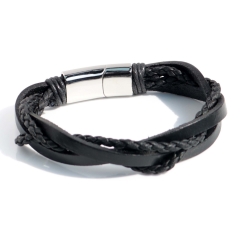 Stainless steel jewelry bangle Leather bracelet Wholesale