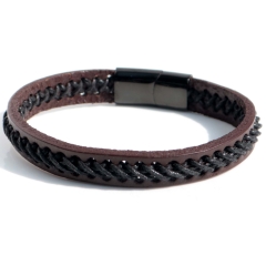 Stainless steel jewelry bangle Leather bracelet Wholesale