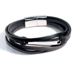 Stainless steel jewelry bangle Leather bracelet Wholesale