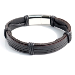 Stainless steel jewelry bangle Leather bracelet Wholesale