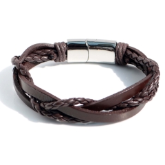 Stainless steel jewelry bangle Leather bracelet Wholesale