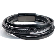 Stainless steel jewelry bangle Leather bracelet Wholesale