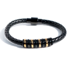 Stainless steel jewelry bangle Leather bracelet Wholesale