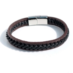 Stainless steel jewelry bangle Leather bracelet Wholesale