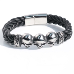 Stainless steel jewelry bangle Leather bracelet Wholesale