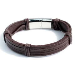 Stainless steel jewelry bangle Leather bracelet Wholesale