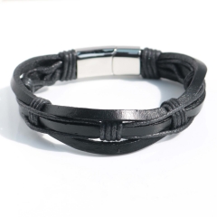 Stainless steel jewelry bangle Leather bracelet Wholesale