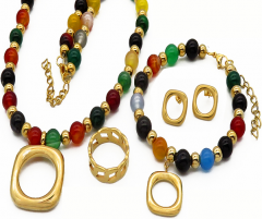 Stainless steel jewelry Necklace Earrings Bracelet ring set Wholesale