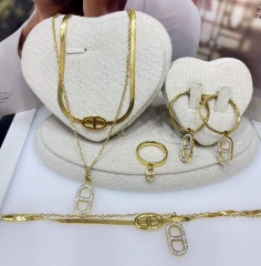 Stainless steel jewelry Bracelet Necklace Earrings Ring set Wholesale