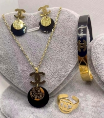 Stainless steel jewelry Necklace Earrings Ring bracelet set Wholesale