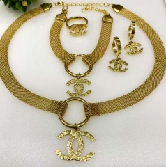 Stainless steel jewelry Necklace Earrings Ring bracelet set Wholesale