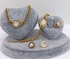 Stainless steel jewelry Necklace Earrings Ring bracelet set Wholesale