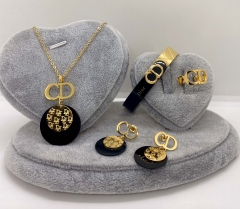 Stainless steel jewelry Necklace Earrings Ring bracelet set Wholesale