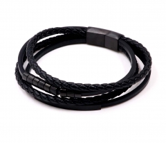 Stainless steel jewelry men leather bangle Wholesale