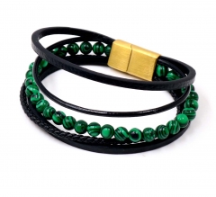 Stainless steel jewelry men leather bangle Wholesale