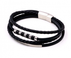 Stainless steel jewelry men leather bangle Wholesale