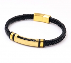 Stainless steel jewelry men leather bangle Wholesale