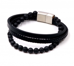 Stainless steel jewelry men leather bangle Wholesale