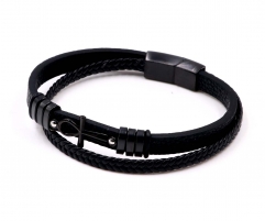 Stainless steel jewelry men leather bangle Wholesale