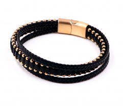Stainless steel jewelry men leather bangle Wholesale